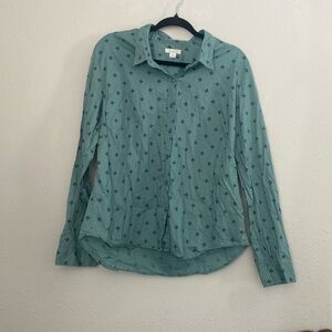 Garnet Hill Cotton Blue Patterned Casual Button Down | Size 16